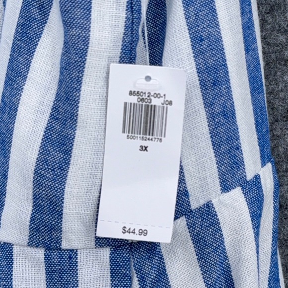 Old Navy Womens 3X Blue White Striped Linen Blend Dress Costal - Picture 5 of 8